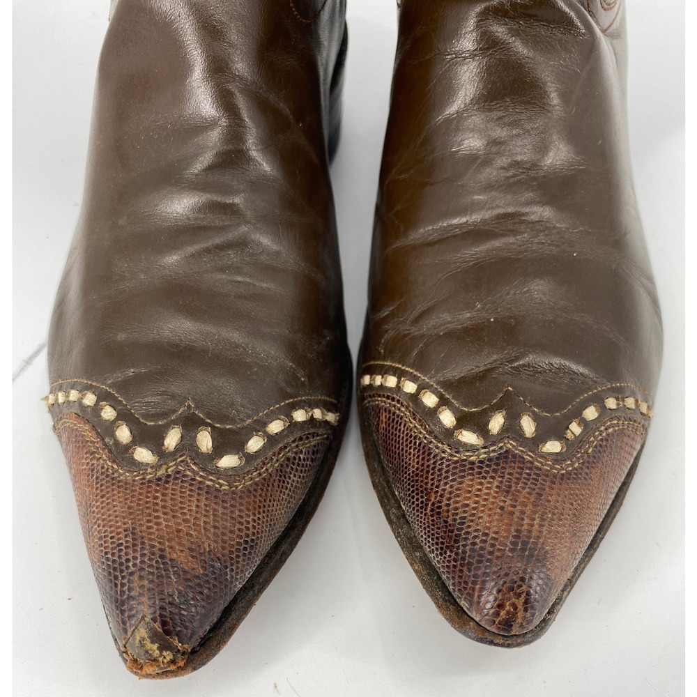 Vintage Justin Cowboy men 9AA Classic Western Two Tone Wing Tip boots L4050 - Picture 6 of 8